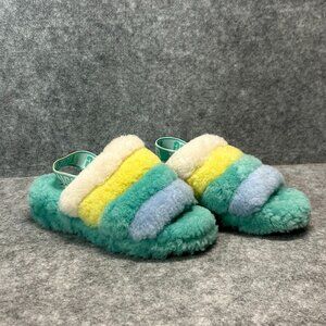 UGG Fluff Yeah Slide Sandal Sling Slipper Rainbow Stripes Womens 8